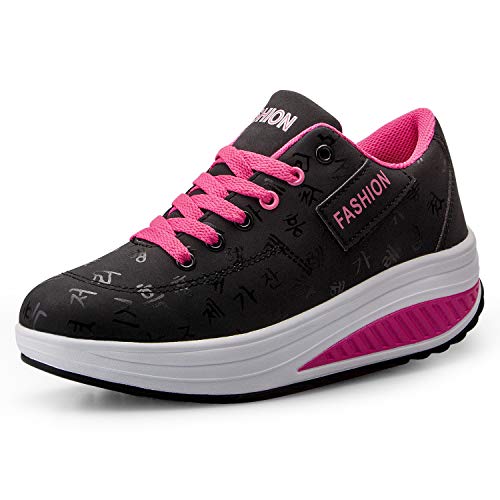 QZBAOSHU Damen Abnehmen Walkingschuhe Turnschuhe Fitness Keile Plattform Schuhe Sneakers（40,Schwarz von QZBAOSHU