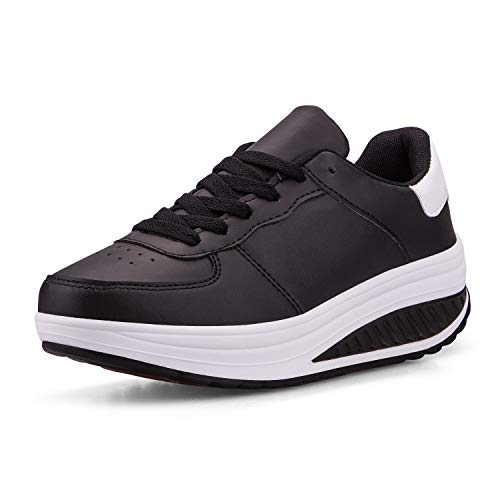 QZBAOSHU Damen Abnehmen Walkingschuhe Turnschuhe Fitness Keile Plattform Schuhe Sneakers（37,Schwarz von QZBAOSHU