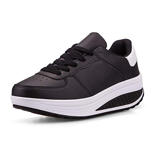 QZBAOSHU Damen Abnehmen Walkingschuhe Turnschuhe Fitness Keile Plattform Schuhe Sneakers（42,Schwarz von QZBAOSHU