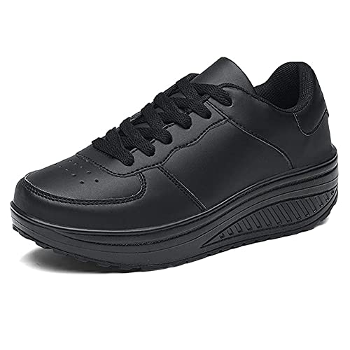 QZBAOSHU Damen Abnehmen Walkingschuhe Turnschuhe Fitness Keile Plattform Schuhe Sneakers 37 EU,Vollschwarz von QZBAOSHU