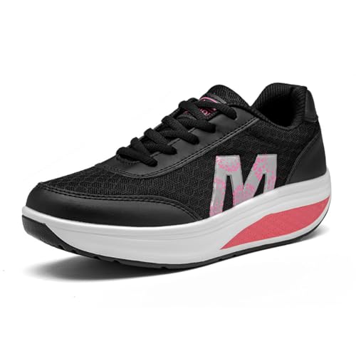 QZBAOSHU Damen Abnehmen Walkingschuhe Turnschuhe Fitness Keile Plattform Schuhe Sneakers 38 EU,Schwarz von QZBAOSHU