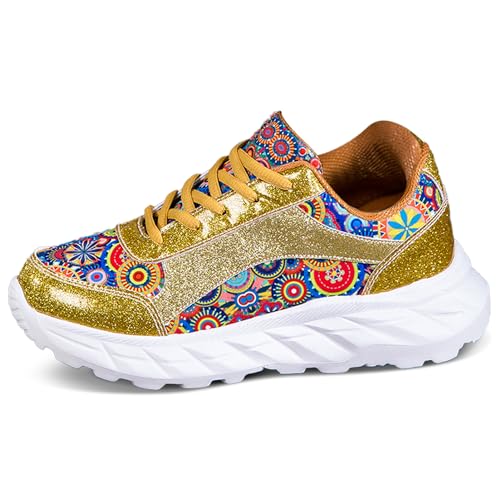 QZBAOSHU Damen abnehmen Walkingschuhe Turnschuhe Fitness Keile Plattform Schuhe Sneakers A Gold 39 EU von QZBAOSHU