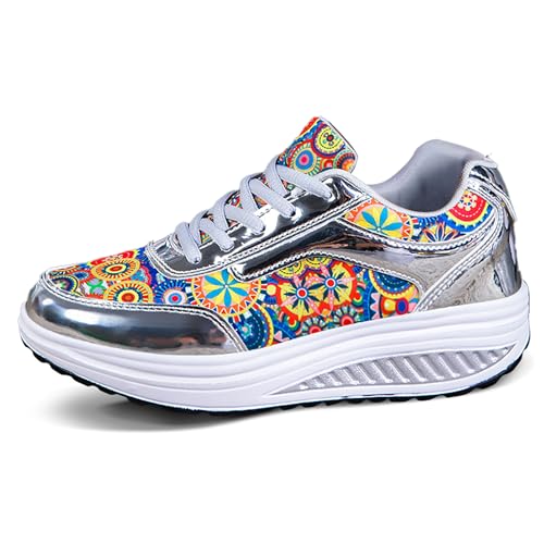 QZBAOSHU Damen abnehmen Walkingschuhe Turnschuhe Fitness Keile Plattform Schuhe Sneakers B Silver 41 EU von QZBAOSHU