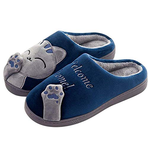 QZBAOSHU Hausschuhe Jungen Haus Pantoffel für Kinder Jungen Katzen Muster Winter Warme Schuhe 32/33 EU,Katze Blau von QZBAOSHU