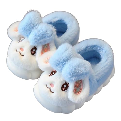 QZBAOSHU Mädchen Hasen Hausschuhe Baby Niedliche Warme Weiche Flauschige Hausschuhe Memory Schaum Plüschfutter Rutschfeste Gummisohle Indoor und Outdoor Blau 30/31 EU von QZBAOSHU