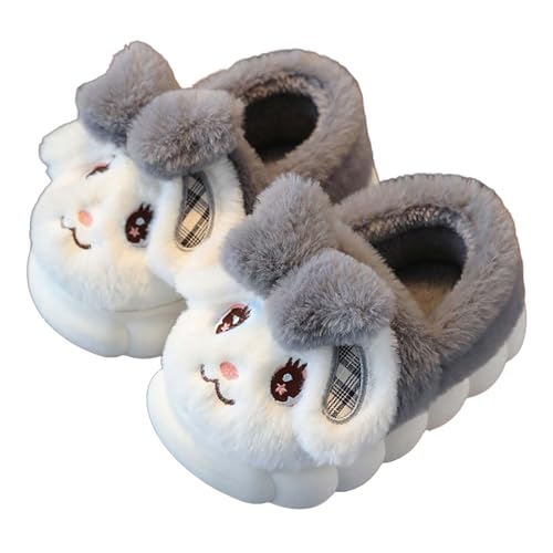QZBAOSHU Mädchen Hasen Hausschuhe Baby Niedliche Warme Weiche Flauschige Hausschuhe Memory Schaum Plüschfutter Rutschfeste Gummisohle Indoor und Outdoor Grau 22/23 EU von QZBAOSHU