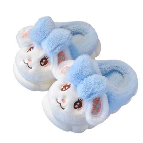 QZBAOSHU Mädchen Hasen Hausschuhe Baby Niedliche Warme Weiche Flauschige Hausschuhe Memory Schaum Plüschfutter Rutschfeste Gummisohle Indoor und Outdoor Hausschuhe Blau 36/37 EU von QZBAOSHU
