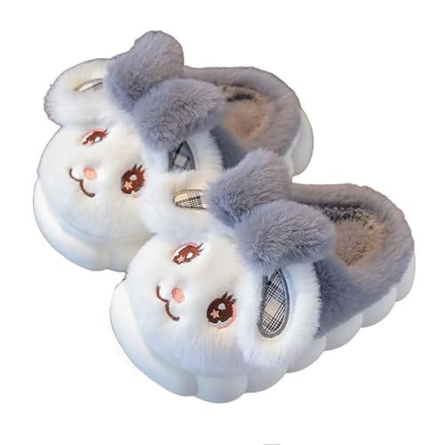 QZBAOSHU Mädchen Hasen Hausschuhe Baby Niedliche Warme Weiche Flauschige Hausschuhe Memory Schaum Plüschfutter Rutschfeste Gummisohle Indoor und Outdoor Hausschuhe Grau 30/31 EU von QZBAOSHU