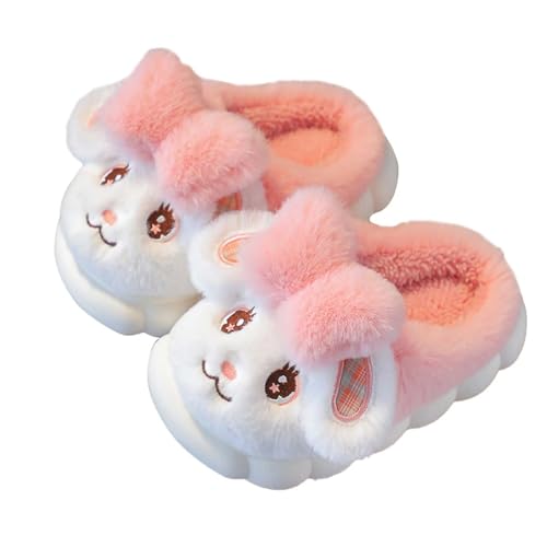 QZBAOSHU Mädchen Hasen Hausschuhe Baby Niedliche Warme Weiche Flauschige Hausschuhe Memory Schaum Plüschfutter Rutschfeste Gummisohle Indoor und Outdoor Hausschuhe Rosa 24/25 EU von QZBAOSHU