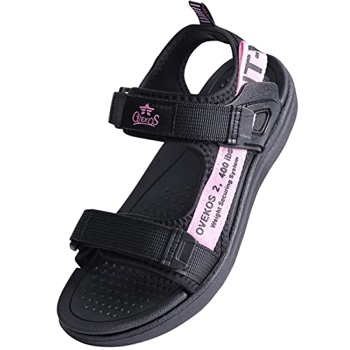 QZBAOSHU Sandales Mädchen Sandalen Klettverschluss Kinder Sportsandalen Mädchen Schuhe Sommer für Strand Schwimmbad Schwarz Rosa,32 EU von QZBAOSHU