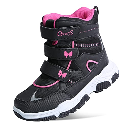 QZBAOSHU Schneestiefel Mädchen Winterschuhe Warm Draussen Rutschfeste Winterstiefel für Kinder Mädchen Trekking Wanderstiefel Schwarz Rose,27 EU von QZBAOSHU