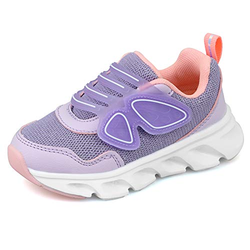 QZBAOSHU Sportschuhe Mädchen Tennisschuhe Atmungsaktiv Mädchen Turnschuhe Leicht Mädchen Klettverschluss Laufschuhe Sneakers für Mädchen 26 EU,Violett von QZBAOSHU