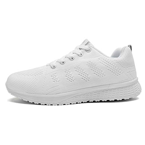 Turnschuhe Damen Luftkissen Sportschuhe Frauen Leicht Laufschuhe Fitnessschuhe Hallenschuhe Damen 36 EU,Weiß von QZBAOSHU