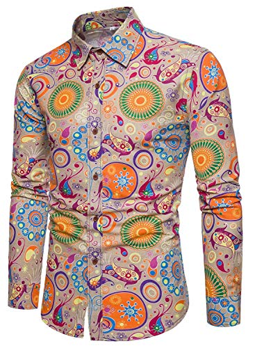 QZH.DUAO Herren 70er Jahre Disco Hemden Casual Paisley Tops Floral Vintage Langarm Shirt & Kurzarm Shirt, Cs 058, 4X-Groß von QZH.DUAO