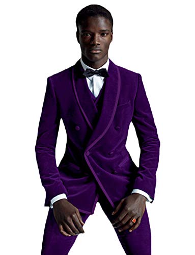 QZI Herren Casual Slim Fit Zweireihiger Anzug Samt Leichte Jacke und Hose & Weste von QZI