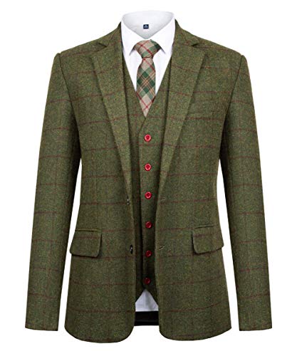 QZI Herren Slim Fit Anzug aus Karierter Wollmischung mit Zwei Knöpfen, Revers-Smoking, DREI Teile, Vintage-Retro-Anzug von QZI