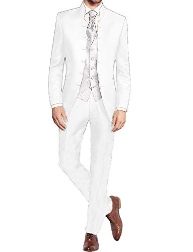 QZI Herren Weiß Jacquard Weste 3 Stück Anzug Dekorative Schnalle Stehkragen Smoking von QZI