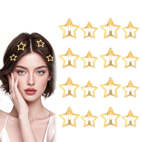 QZKJQDD 16 Stück Stern Haarspangen, Y2k Fünfzackiger Stern, Goldfarben, Niedliche Kleine Haarspangen, Ausgehöhlte Sterne-Haarnadel für Kinder, Mädchen und Frauen (3mm, 4mm) von QZKJQDD