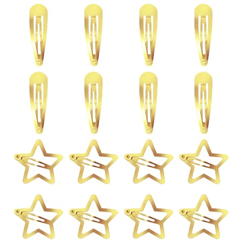 QZKJQDD 16 Stückestern Haarspangen, Y2k Silberner fünfzackiger Stern, Wassertropfen-Haarschmuck, Geeignet für Einfache fünfzackige Stern- und Wassertropfen-Haarspangen für Frauen und Mädchen (Gold) von QZKJQDD