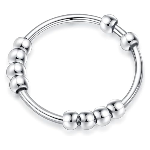 QZKJQDD 2 Stück Anxiety Ring Silber, Anti Stress, Shade Anxiety Ring, Edelstahl Angst, Stressring Ringe, für Panikattacken Daumenring,Finger Stimmungsring, Frauen Silber von QZKJQDD