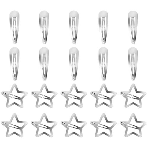 QZKJQDD 20 Stück Stern Haarspangen, Y2k Fünfzackiger Stern, Silberfarben, Niedliche Kleine Haarspangen, Ausgehöhlte Sterne-Haarnadel für Kinder, Mädchen und Frauen (3mm, 4mm) von QZKJQDD