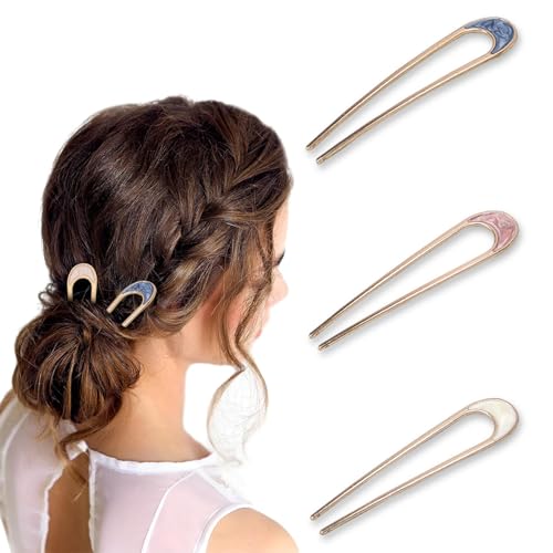 QZKJQDD 3 Stück French Hair Pin, Haarnadeln U-förmiges Metall, Mode Haargabel, Dutt-Haarschmuck für Frauen und Mädchen für alle Haartypen (Stil 1) von QZKJQDD