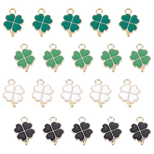 QZKJQDD 40 Stück Glücksbringer Vierblättriges Kleeblatt, Metall Kleeblatt Anhänger, Lucky Charms, Metall Halskette Zubehör DIY Handwerk Schmuck Auto Schlüsselanhänger Glück Schlüsselanhänger von QZKJQDD