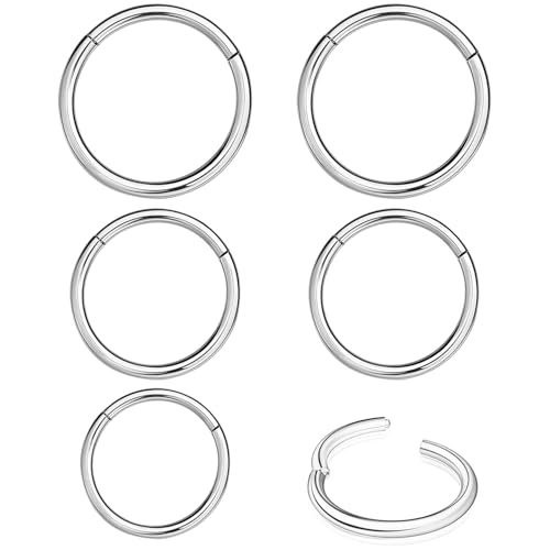 QZKJQDD 6 Stück Nasenring Edelstahl 18G, Nasenring Hoop, Hypoallergen Nasenringe Conch Septum Tragus Ohr Piercings für Damen Herren, Snug Ear Body Piercing Schmuck 6mm, 8mm, 10mm von QZKJQDD