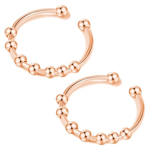 QZKJQDD Anxiety Ring Silber, Anti Stress, Shade Anxiety Ring, Edelstahl Angst, Stressring Roségold Ringe, für Panikattacken Daumenring,Finger Stimmungsring, Frauen (Roségold-2 Stück) von QZKJQDD