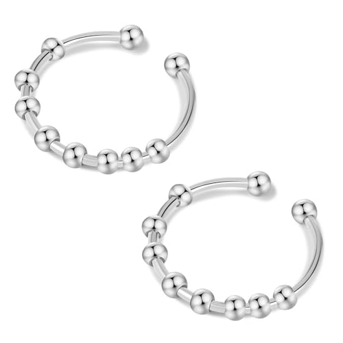 QZKJQDD Anxiety Ring Silber, Anti Stress, Shade Anxiety Ring, Edelstahl Angst, Stressring Ringe, für Panikattacken Daumenring,Finger Stimmungsring, Frauen(Silber-2 Stück) von QZKJQDD