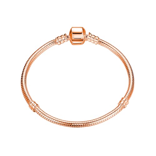 QZKJQDD Charm Armband Silber 925 Damen, Armbänder Quadratische Schnalle Serie Schlangenketten Bracelet, Charms Armband Damen Silber Anhänger Armbänder, Bettelarmband Schmuck (Roségold) von QZKJQDD