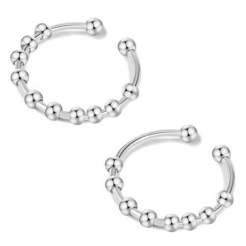 QZKJQDD Anxiety Ring Silber, Anti Stress, Shade Anxiety Ring, Edelstahl Angst, Stressring Ringe, für Panikattacken Daumenring,Finger Stimmungsring, Frauen(Silber-2 Stück) von QZKJQDD