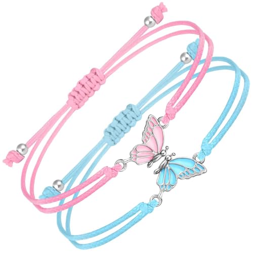 QZKJQDD 2 Stück BFF-Armbänder für passende Schmetterlingsarmbänder Verstellbarer Strang Best Friends-Armband handgefertigter Charm-Freundschaftsarmbänder Schmuck Geschenke, Blau, Rosa QZKJQDD 2 Stück BFF-Armbänder für passende Schmetterlingsarmbänder Verstellbarer Strang Best Friends-Armband handgefertigter Charm-Freundschaftsarmbänder Schmuck Geschenke, Blau, Rosa von QZKJQDD