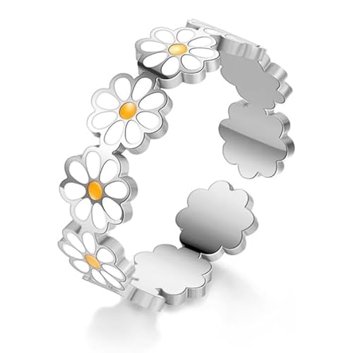 QZKJQDD Gänseblümchen Anxiety Ring, Anti Stress, Shade Anxiety Ring, Edelstahl Angst, Stressring Ringe, für Panikattacken Daumenring,Finger Stimmungsring, Frauen Silber von QZKJQDD