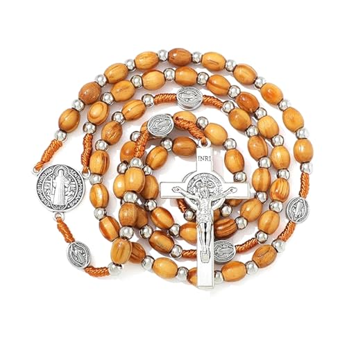 QZKJQDD Rosenkranz Kette, Jesus Kreuz Kette, Rosenkranz Katholisch, Gebetskette, Rosary Necklace, Für Katholische Christen Religiöse Kommunion, Messe, Bibel (Braun) von QZKJQDD