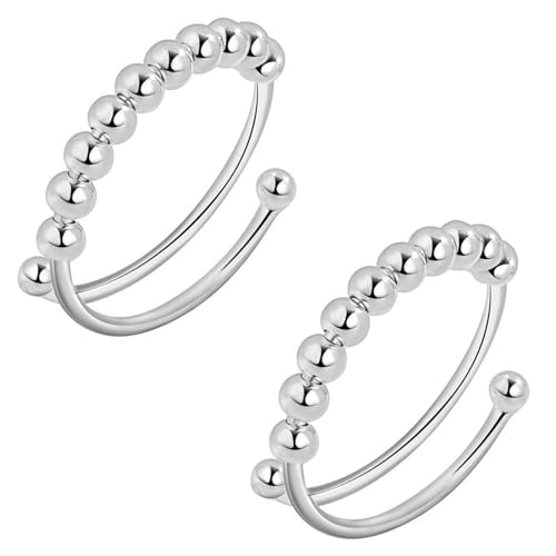 QZKJQDD Anxiety Ring Silber, Anti Stress, Shade Anxiety Ring, Edelstahl Angst, Stressring Ringe, für Panikattacken Daumenring,Finger Stimmungsring, Frauen (2 Stück) von QZKJQDD