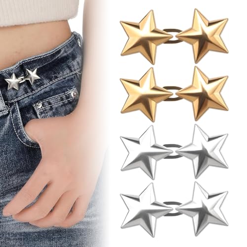 QZKJQDD Taillenspanner Clips 4 Paar, kein Nähen erforderlich, Stern Hosenbund Strumpfhalter Verstellbare Abnehmbare Jeansknopfnadeln zum Festziehen von losen Hosen, Röcken, Ärmeln, Kleidungszubehör von QZKJQDD