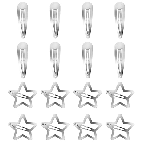 QZKJQDD 16 Stückestern Haarspangen, Y2k Silberner fünfzackiger Stern, Wassertropfen-Haarschmuck, Geeignet für Einfache fünfzackige Stern- und Wassertropfen-Haarspangen für Frauen und Mädchen (Silber) von QZKJQDD