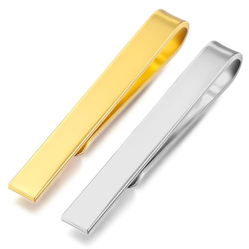 QZKJQDD 2 Stück Krawattennadeln für Herren, Edelstahl Krawattenklammer, Krawattennadel, Tie Clip Set Silber Gold Silber für Krawatten Männer Alltag Hochzeit Jahrestag Geschäft von QZKJQDD