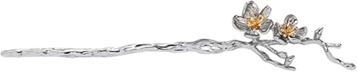 Eleganter chinesischer Haarstab for Damen – Retro-Plissee-Pflaumenblüten-Haarnadel for stilvolle Frisur(Silver-17.5x4 Cm) von QZLNONTK