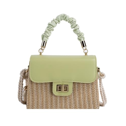 QZLNONTK Strohtaschen Damen Einfache gewebte Umhängetasche Mode Oceanic Clashing Tote Box Bag Umhängetasche(Green) von QZLNONTK
