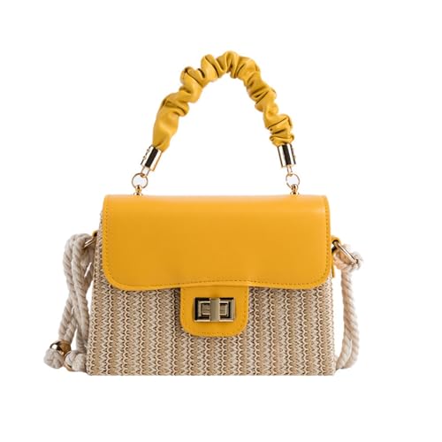 QZLNONTK Strohtaschen Damen Einfache gewebte Umhängetasche Mode Oceanic Clashing Tote Box Bag Umhängetasche(Yellow) von QZLNONTK