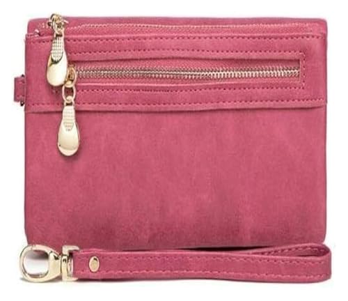 QZLNONTK Stylish Women's Leather Wallet - Large Capacity Credit Card Holder Clutch with Hasp & Zipper Closure(Rose Red) von QZLNONTK