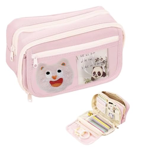 QZLSAYSL Federmäppchen mit 3 Fächern für Kinder, großes Federmäppchen, Federmäppchen für Kinder, Federmäppchen mit 3 Fächern, einfarbiges Federmäppchen, Schule, Federmäppchen, Rosa (hell), Einfachheit von QZLSAYSL