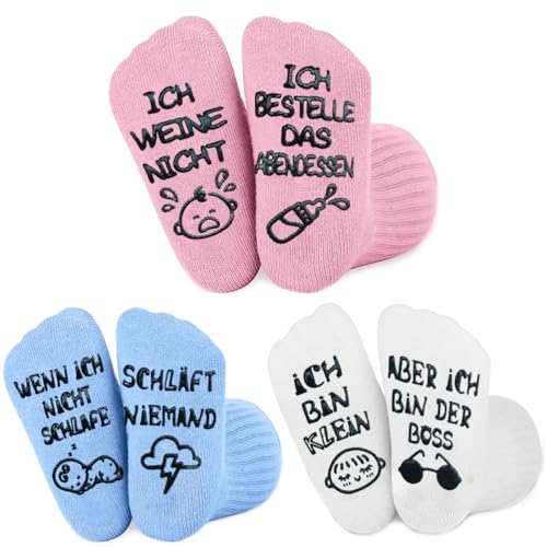 Baby Socken 0-12 Monate 3 Paare, Baumwolle Babysocken Anti Rutsch Socken Geschenke zur Geburt, Winter Rutschfeste Socken Baby Stoppersocken für Babygeschenke zur Geburt Junge Mädchen 0-6 6-12 Monate von QZOSZ