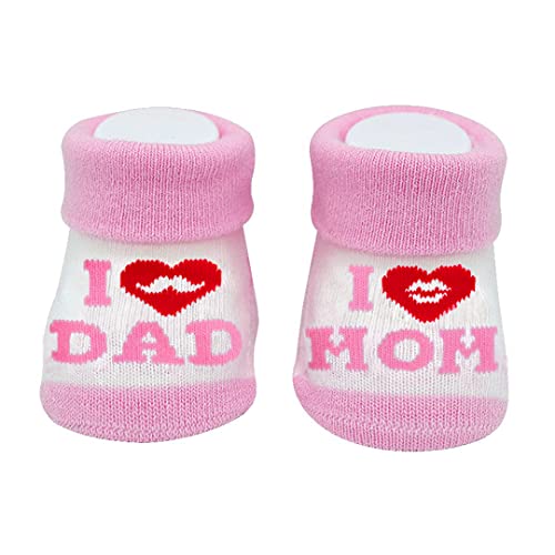 QZOSZ Baby Socken 0-3 Monate, Baumwolle Babysocken 0-3Monate Lustige Socken mit Spruch I Love You Dad & Mom Neugeborenen Babyparty Geschenke zur Geburt, Babygeschenke zur Geburt Mädchen von QZOSZ