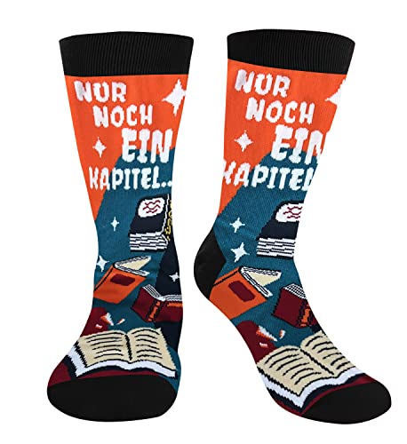 QZOSZ Lustige Socken mit Spruch NUR NOCH EIN KAPITEL Socken Geschenk für Bücherwürmer, Damen Herren Bücher Socken Coole Geschenke für Beste Freunde Frauen Männer Teenager zum Geburtstag Weihnachten von QZOSZ