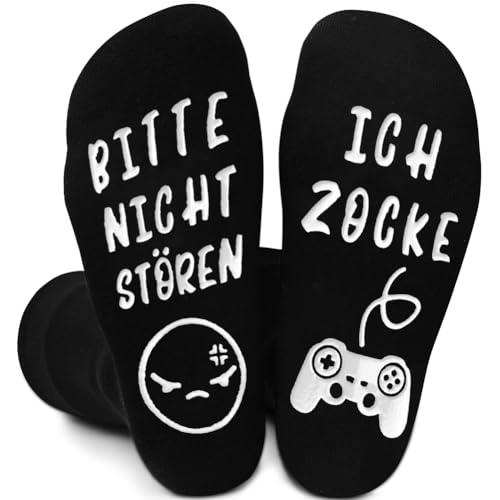 Socken mit Spruch Bitte Nicht Stören Ich Zocke, Lustige Gaming Socken Coole Weihnachten Geschenke für Gamer, Baumwolle Wintersocken Kleine Weihnachtsgeschenke für Männer Teenager Jungs zum Geburtstag von QZOSZ