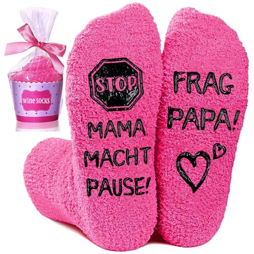 QZOSZ Muttertagsgeschenk Geschenke für Mama zum Geburtstag Muttertagsgeschenke für Mama Socken mit Spruch Stop MAMA MACHT PAUSE FRAG PAPA, Lustige Geschenke für Frauen Geburtstagsgeschenk für Mama von QZOSZ