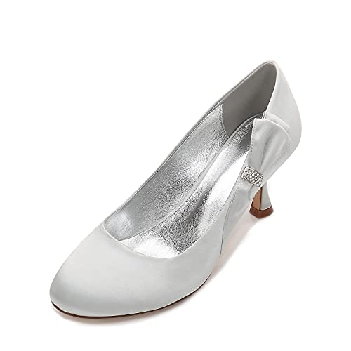 Brautschuhe Damen Seide Wie Satin Geschlossene Zehe Elegant Bequem Pumps Für Hochzeitsfeier,Silber,38 EU von QZPM